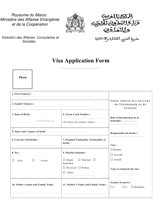 Morocco Morocco Visa Application Form Download Printable