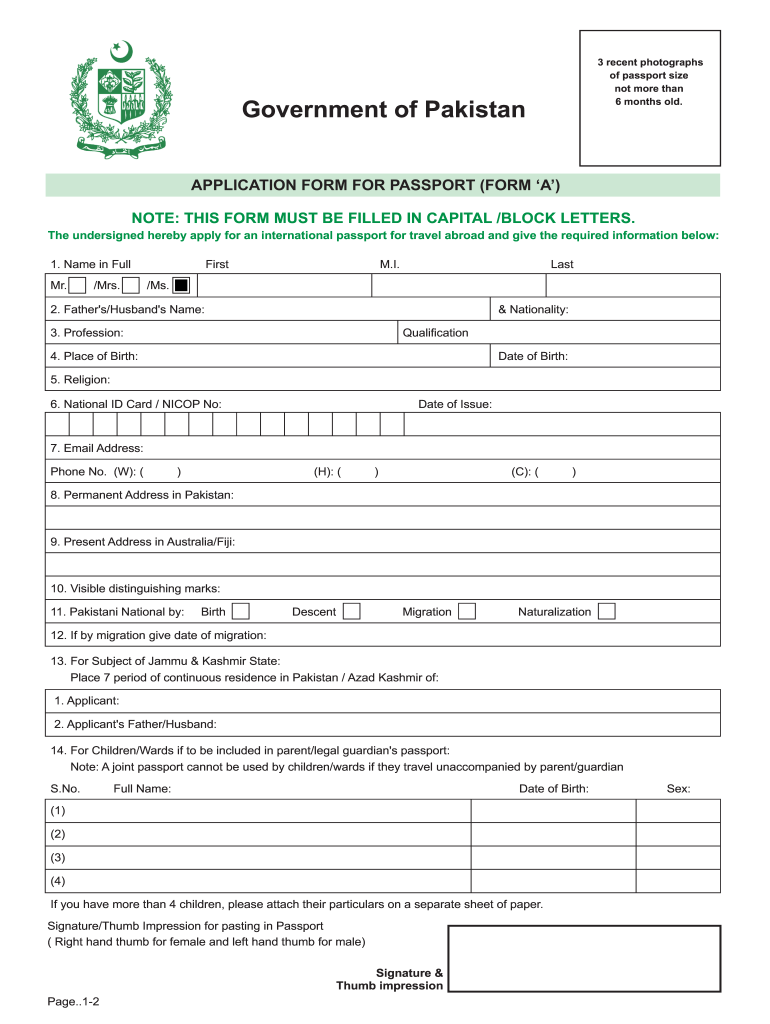 Pakistan Passport Application Form Fill Online 