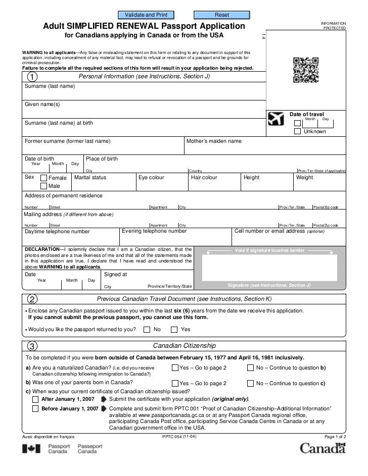 Passport Renewal Form Canada Sample Passport Application