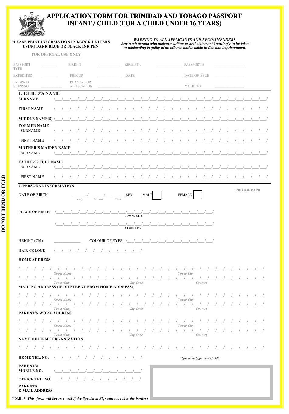 Trinidad And Tobago Application Form For Trinidad And 