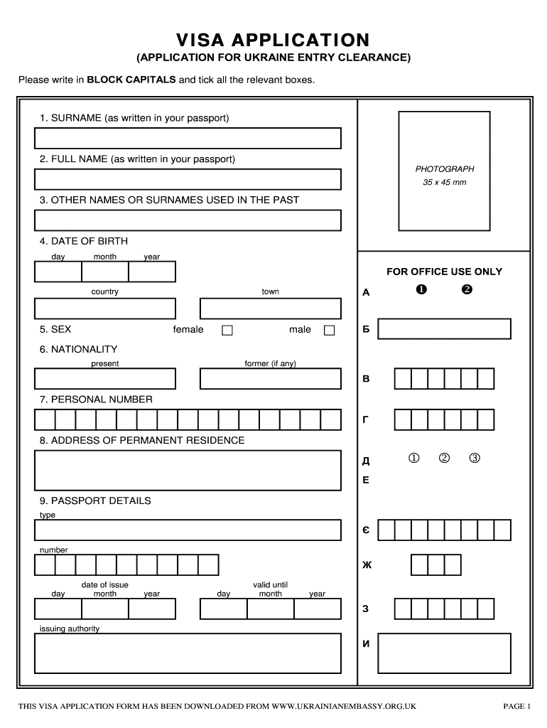 Ukraine Visa Application Form Fill Out And Sign 