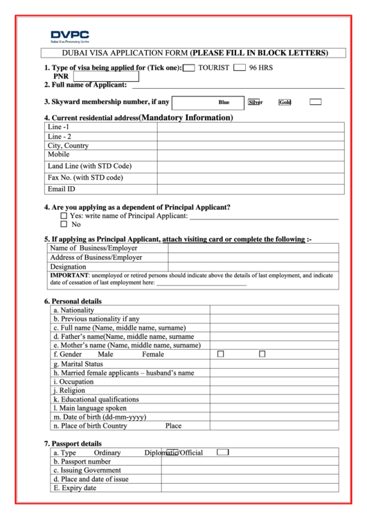 Visa Application Form Dubai Printable Pdf Download