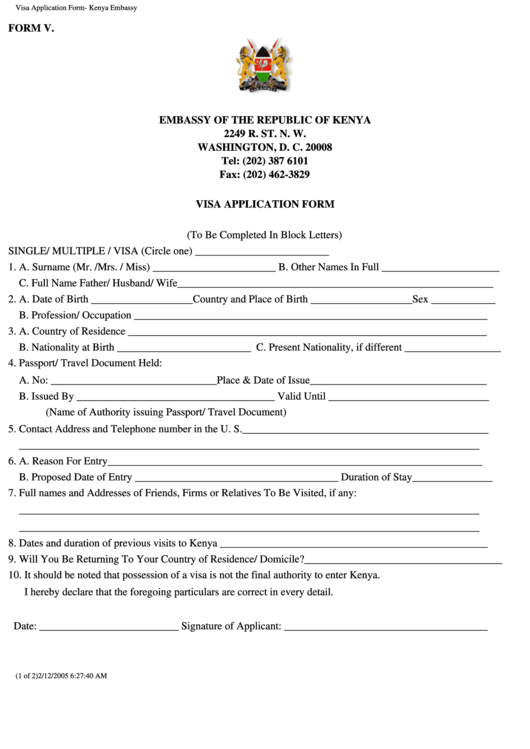 Visa Application Form Kenya Embassy Printable Pdf Download Visa Application Form Kenya Embassy Printable Pdf Download