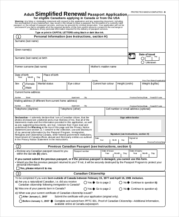 Adult Simplified Renewal Passport Application Instructions 