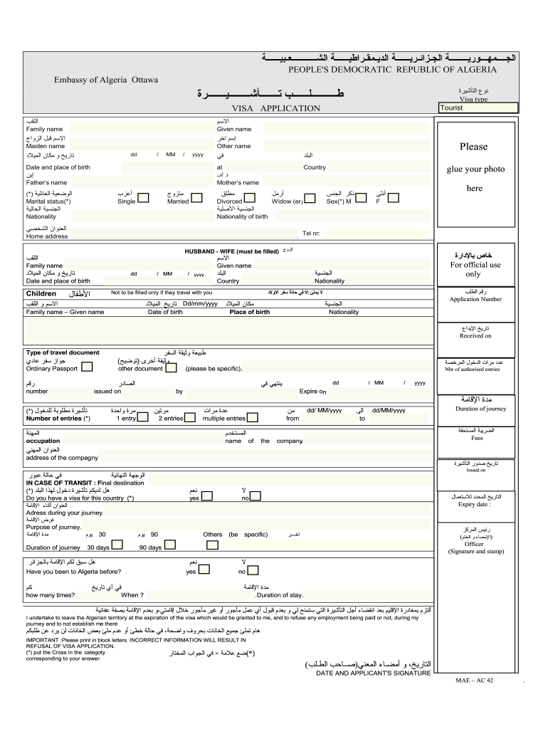 Algeria Visa Application Form Pdf Fill Out And Sign Algeria Visa Application Form Pdf Fill Out And Sign