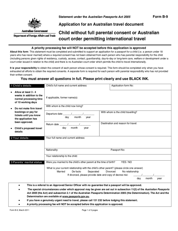 Application For An Australian Travel Document For A Child Application For An Australian Travel Document For A Child