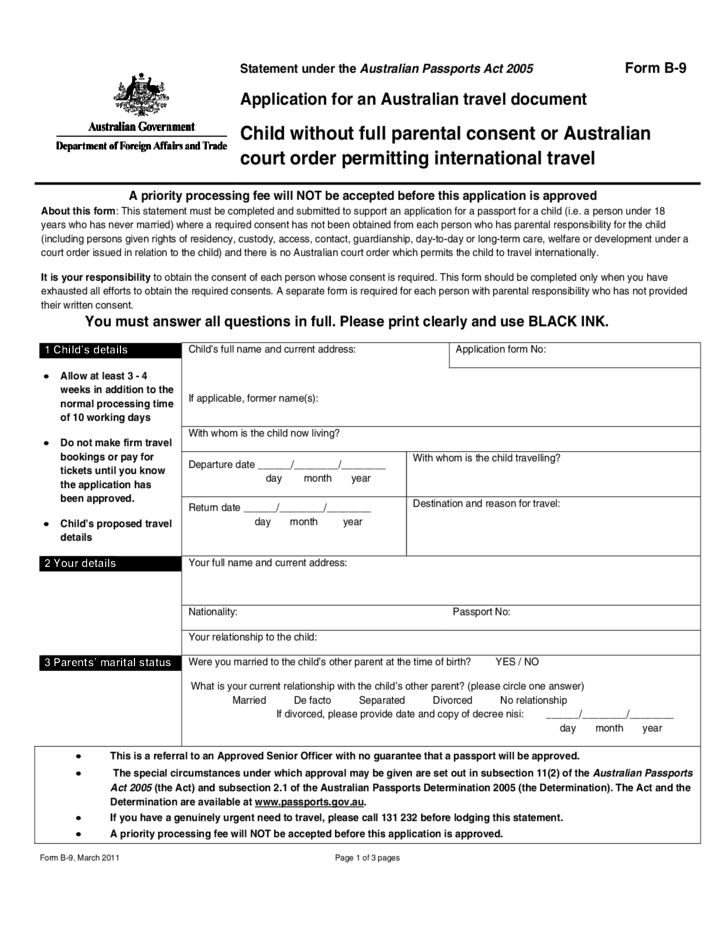 Application For An Australian Travel Document For A Child 