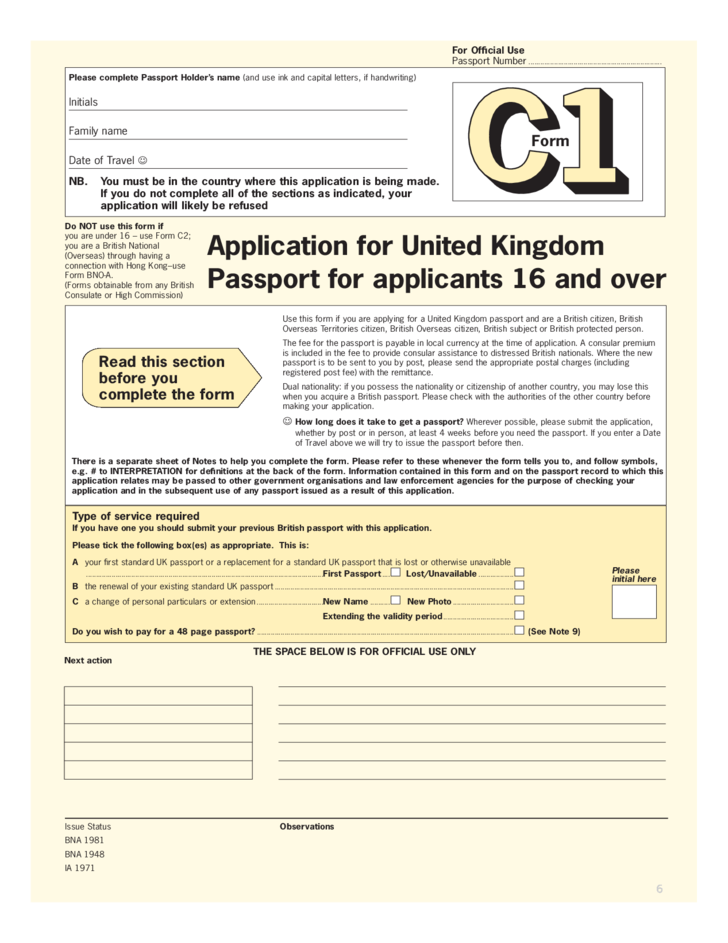 Application For United Kingdom Passport For Applicants 16 