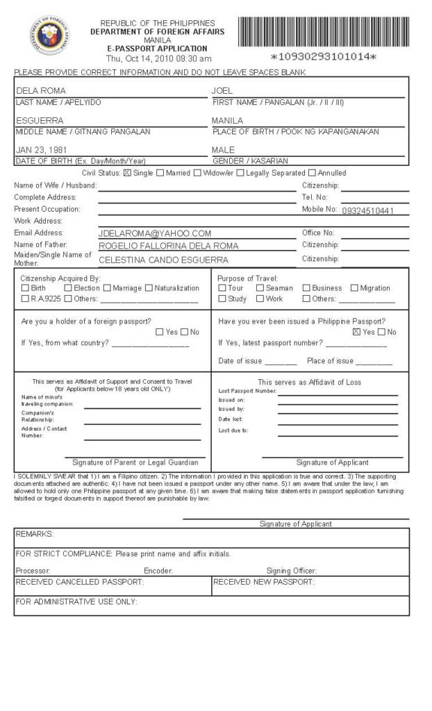 Application Form Dfa Passport Application Form 