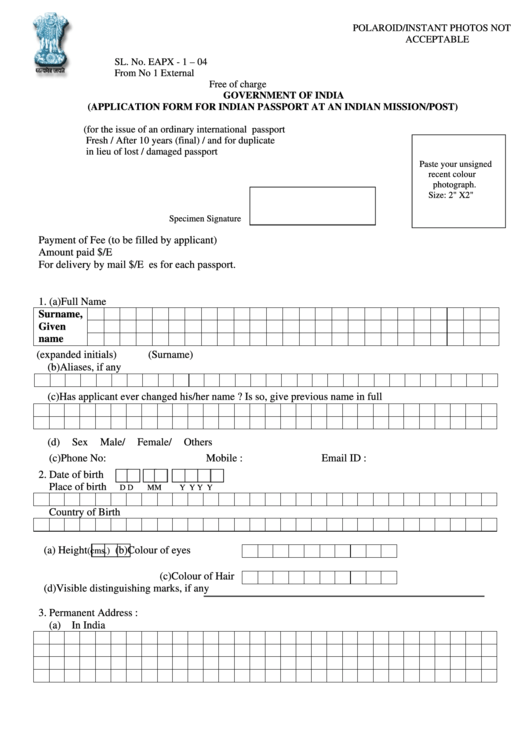 Application Form For Indian Passport At An Indian Mission 