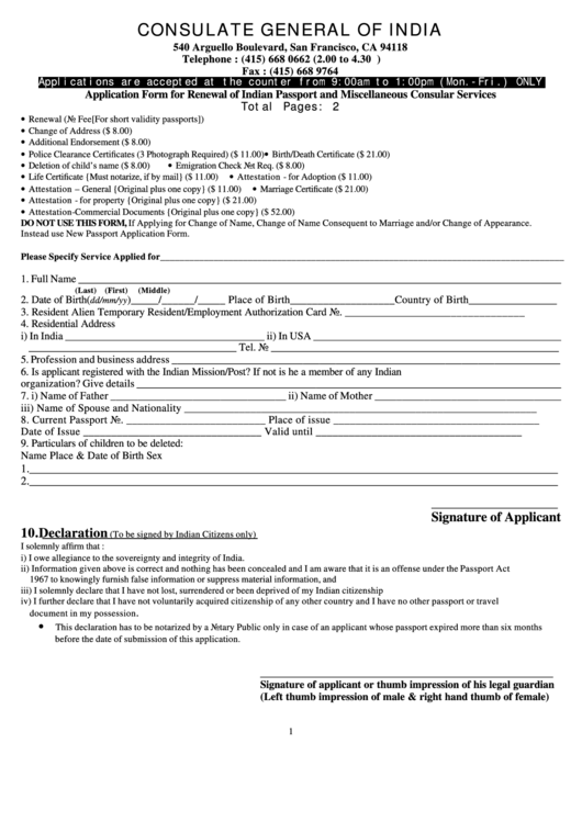 Application Form For Renewal Of Indian Passport And 