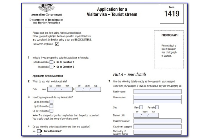 Australia Tourist Visa From India Form 1419 Australia Tourist Visa From India Form 1419