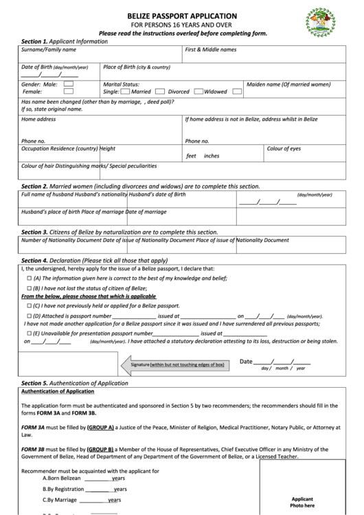 Belize Passport Application Printable Pdf Download Belize Passport Application Printable Pdf Download