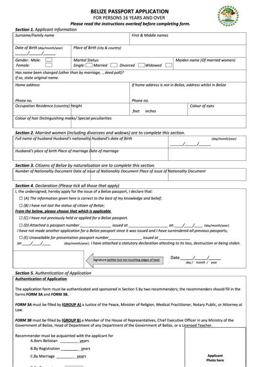 Belize Passport Application Printable Pdf Download