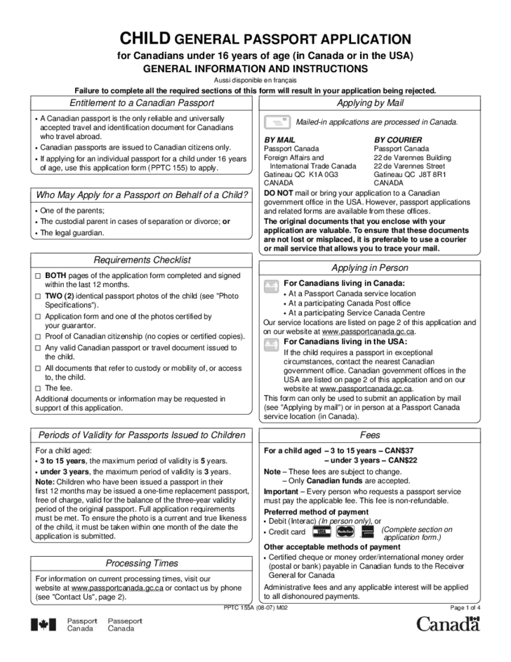 Child General Passport Application For Canadians Under 16 