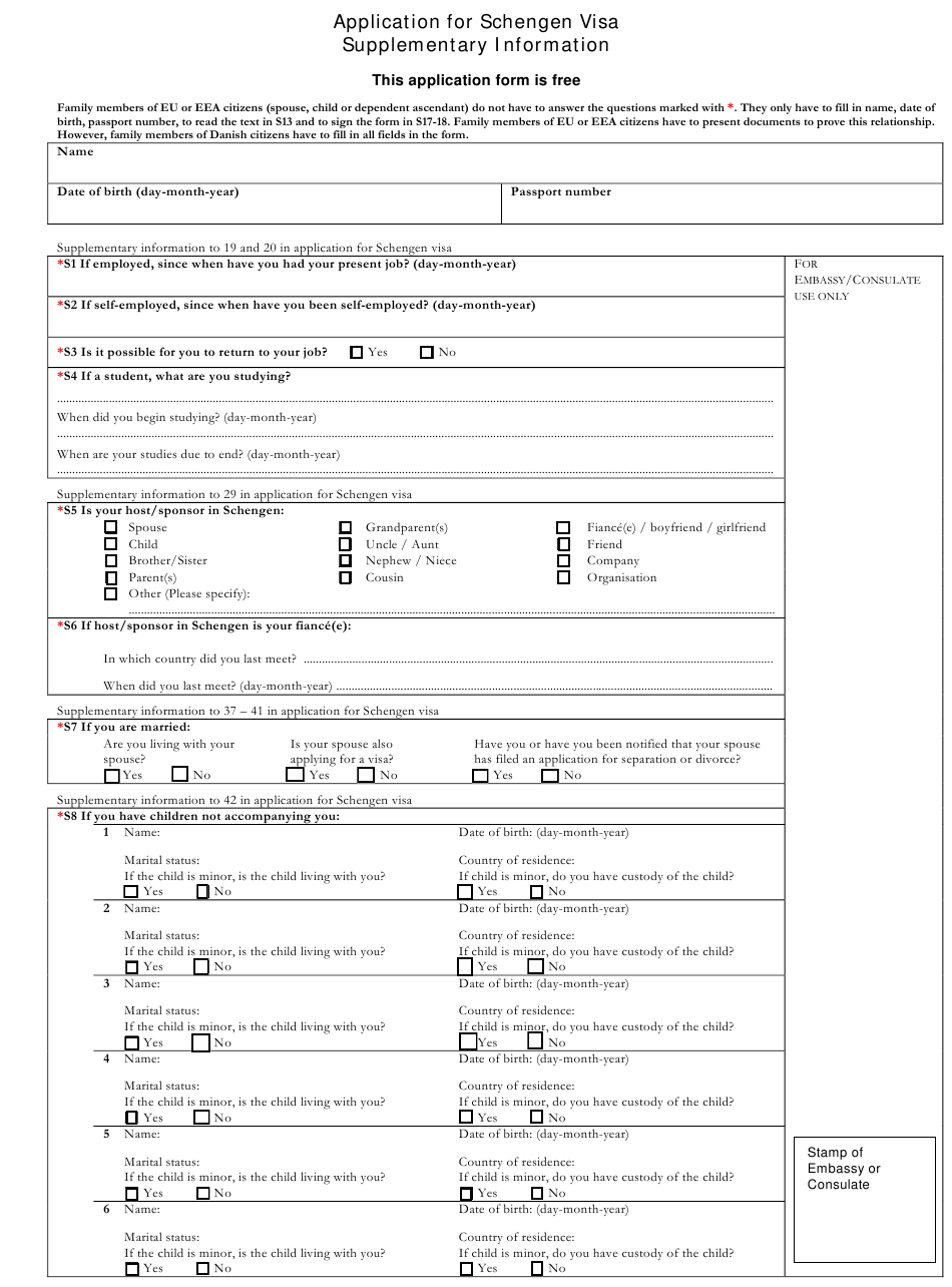 Denmark Application For Schengen Visa Download Fillable 