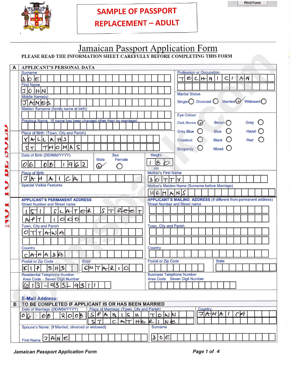 Download Passport Application Form Jamaica PrintableForm 