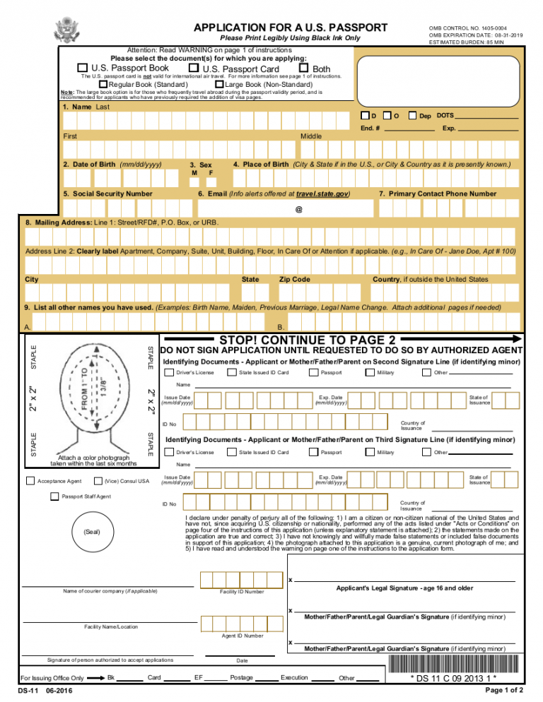 DS 11 Passport Application 2016 2017