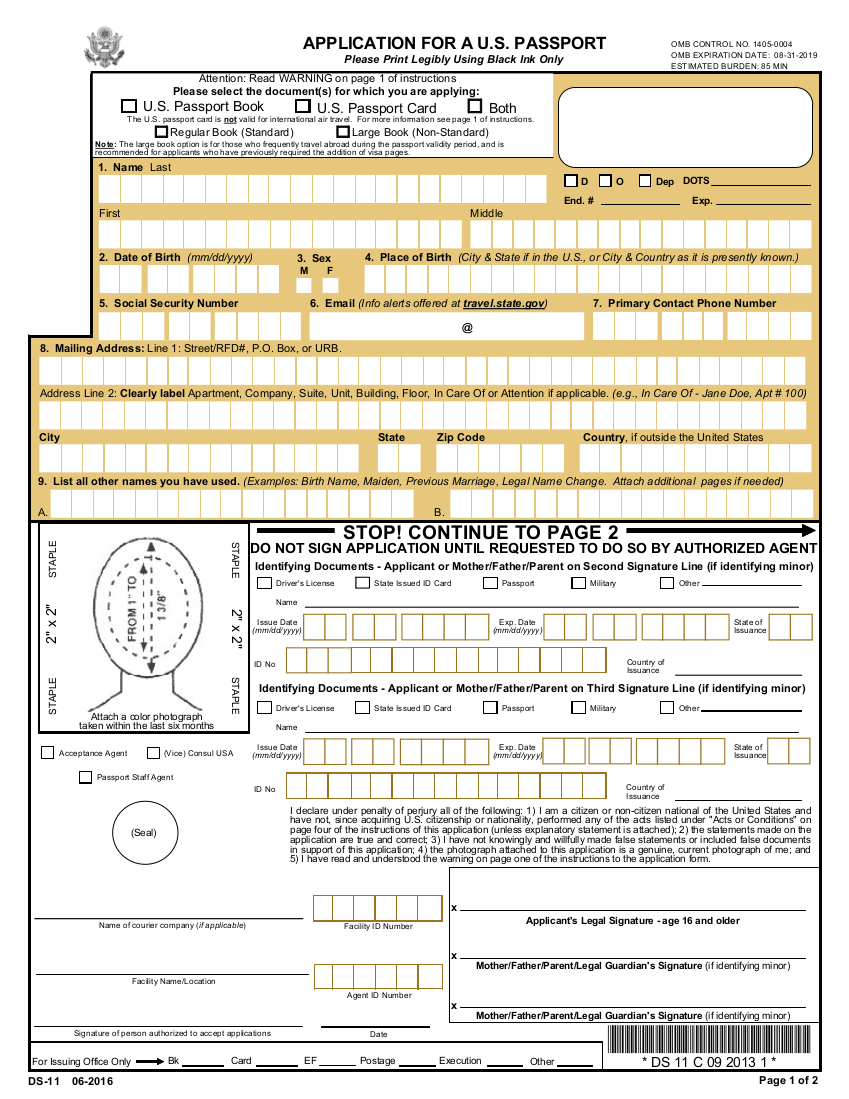 DS 11 Passport Application 2016 2017 DS 11 Passport Application 2016 2017