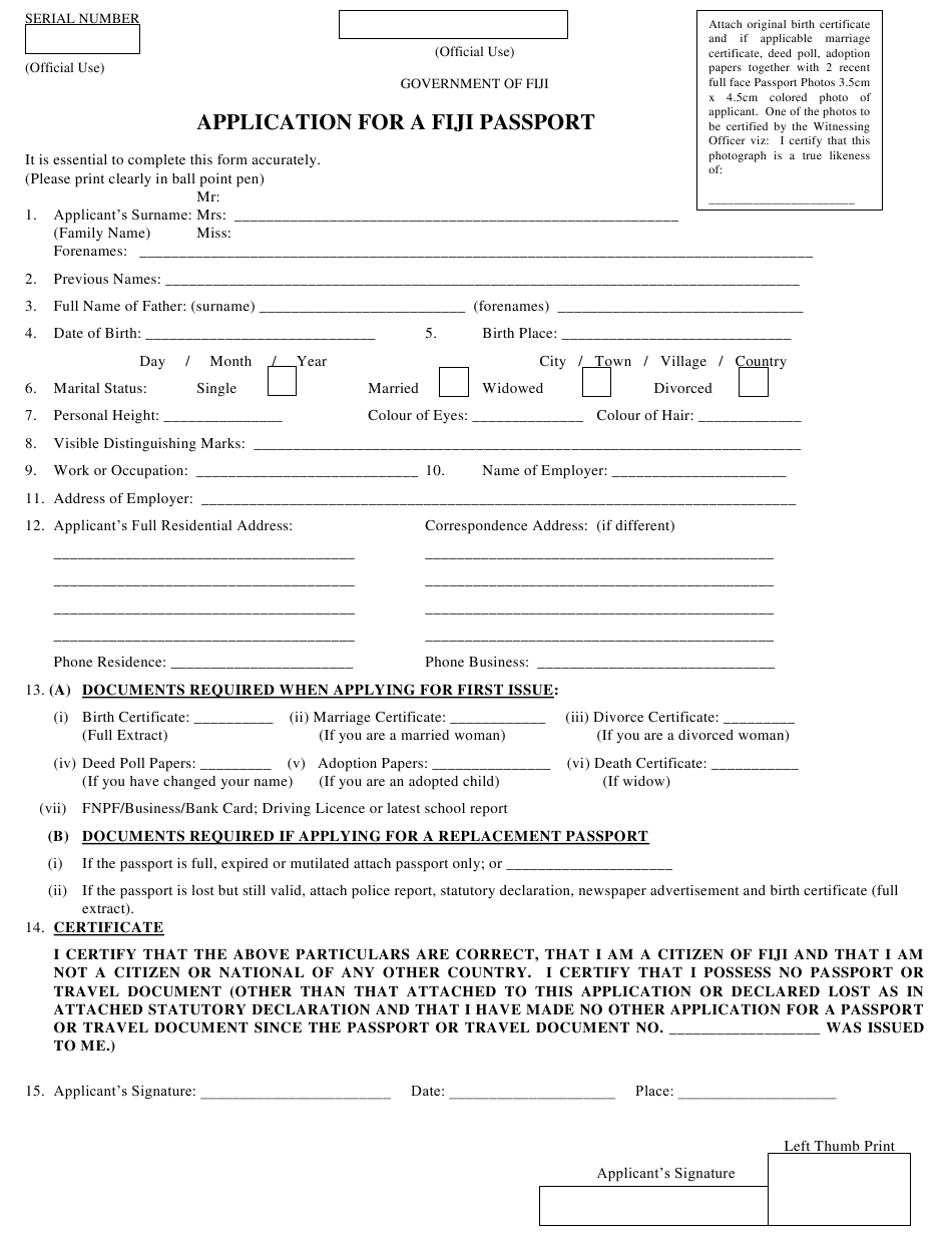 Fiji Application Form For A Fiji Passport Download Fiji Application Form For A Fiji Passport Download