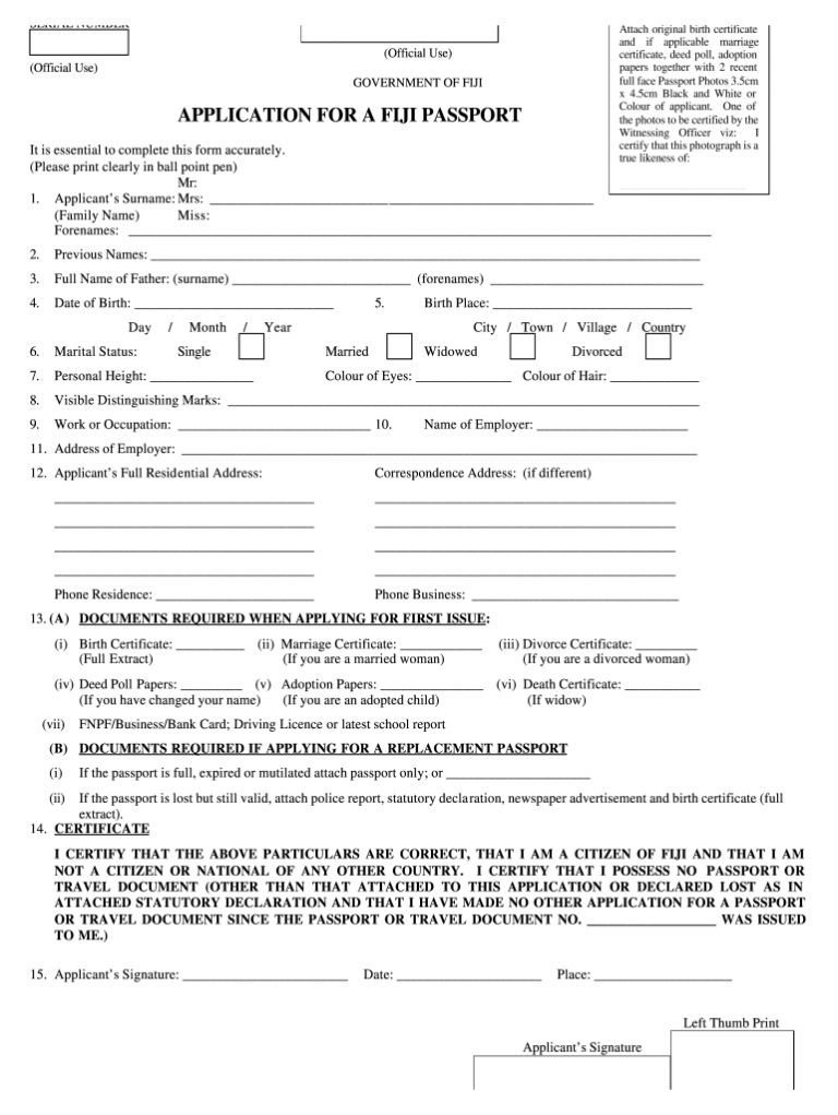 Fiji Passport Renewal Form 2019 PrintableForm