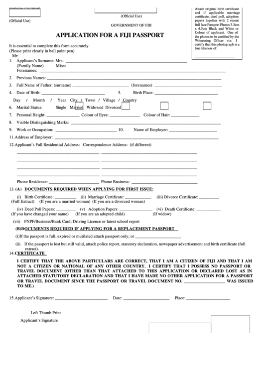 Fiji Passport Renewal Form Nz PrintableForm 