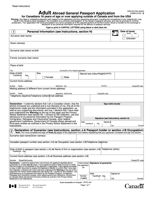 Fillable Adult Abroad General Passport Application For 