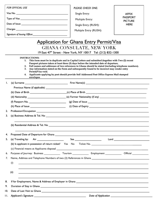 Fillable Application Form For Ghana Entry Permit Visa 