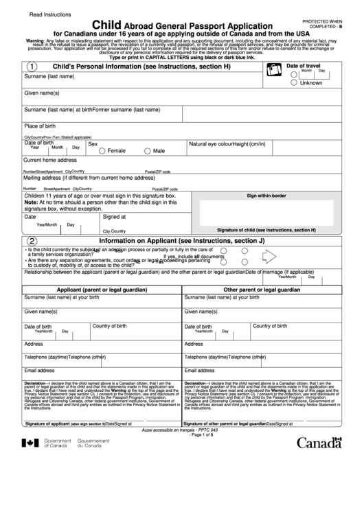 Fillable Child Abroad General Passport Application For Fillable Child Abroad General Passport Application For