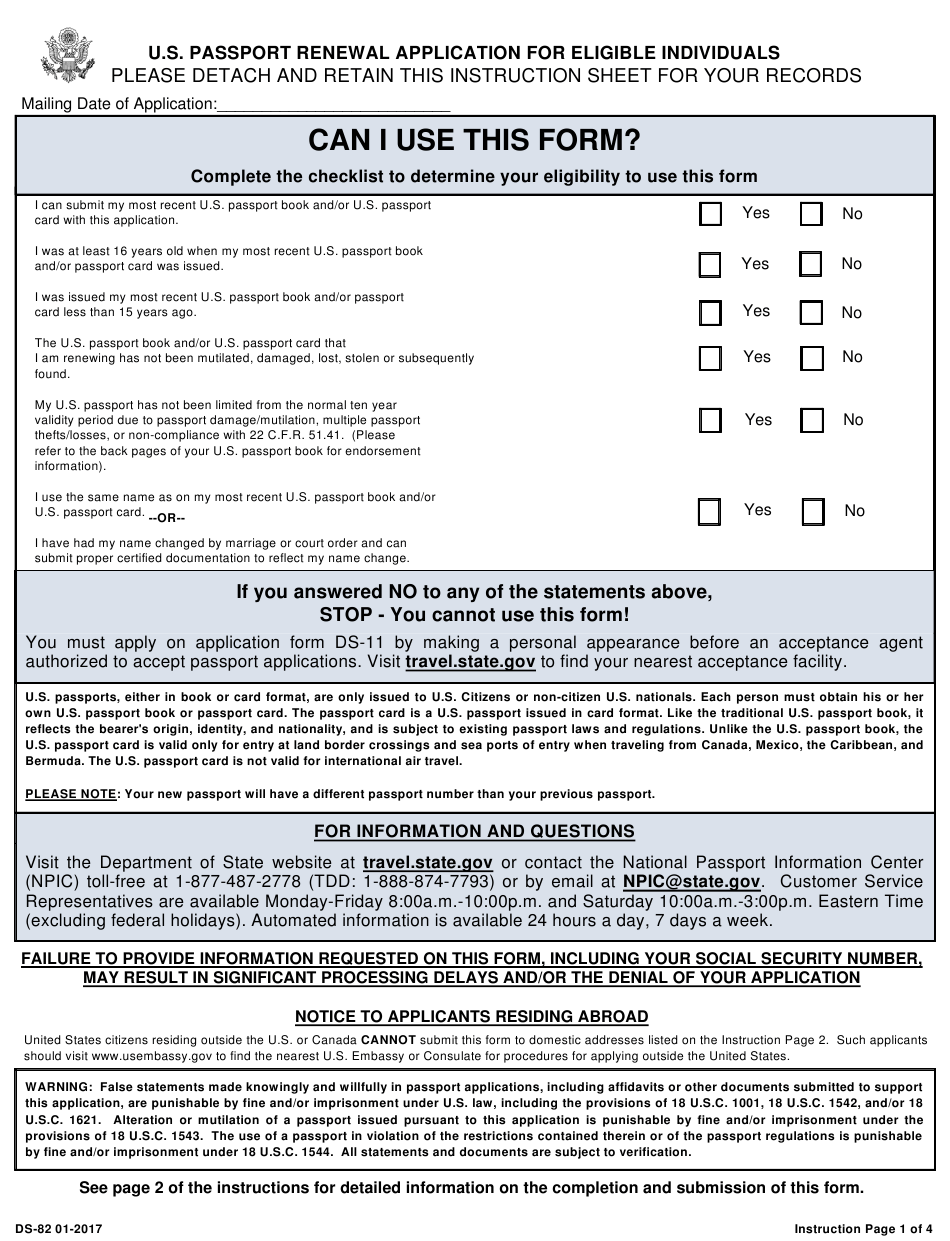 Form DS 82 Download Printable PDF Or Fill Online U S 