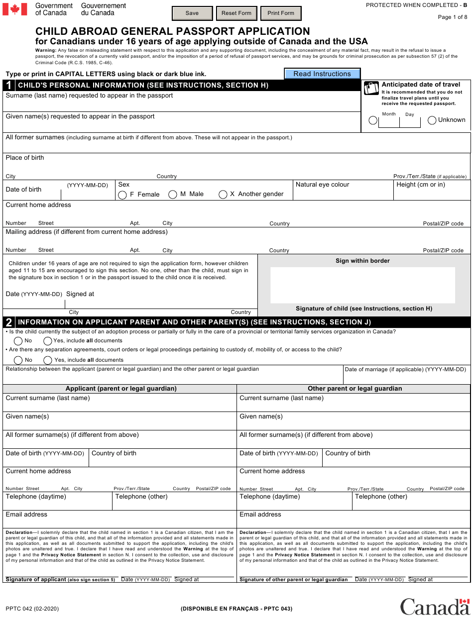 Form PPTC042 Download Fillable PDF Or Fill Online Child 