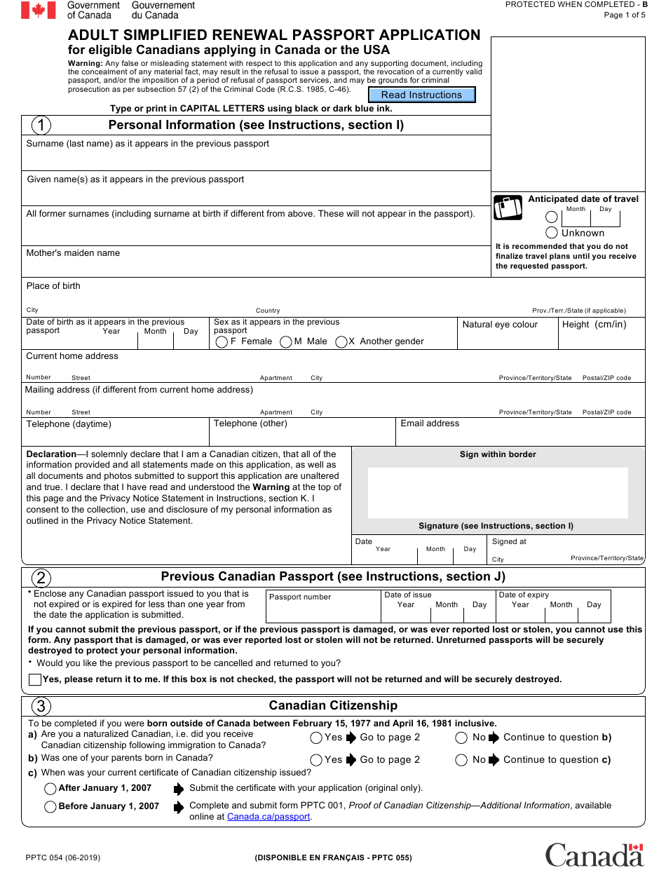 Form PPTC054 Download Fillable PDF Or Fill Online Adult 