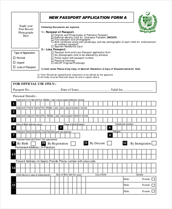 FREE 12 Sample Passport Application Forms In PDF MS 