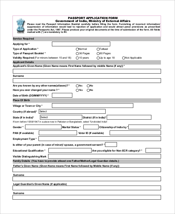 FREE 8 Sample Passport Application Forms In PDF