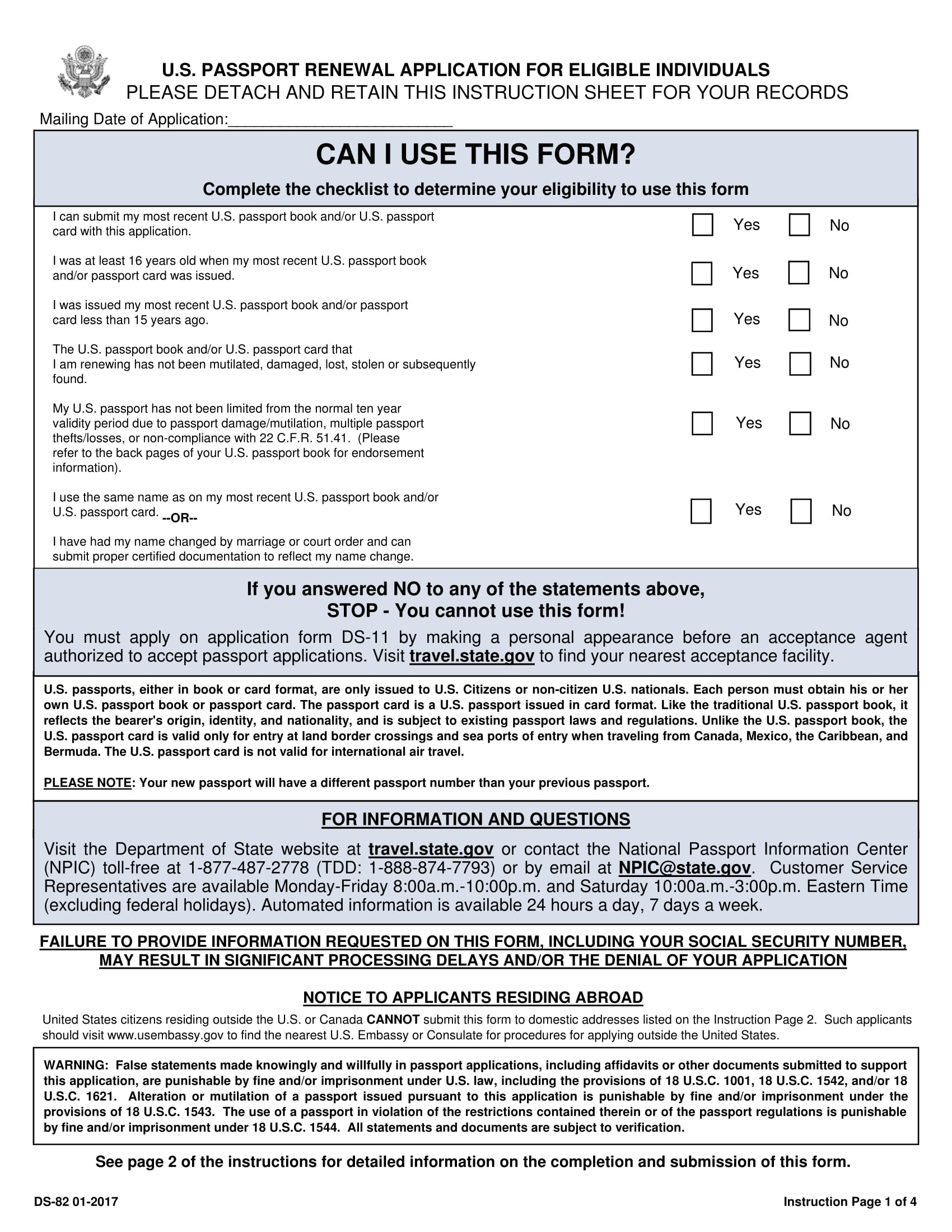 Free U S Passport Renewal Application For Eligible 