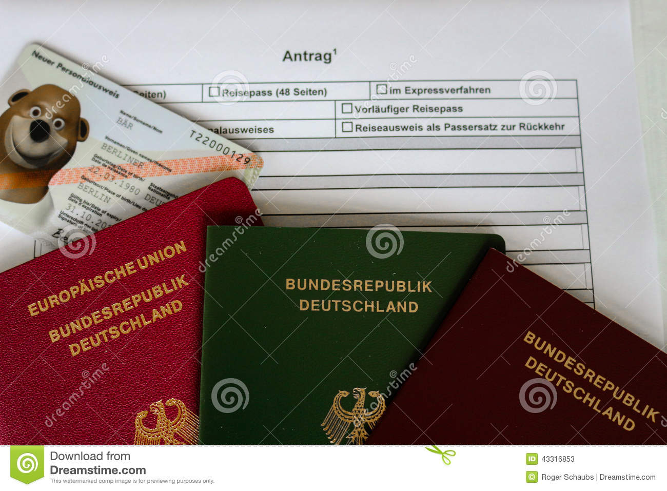 German Passport Application Form With Passports Stock German Passport Application Form With Passports Stock