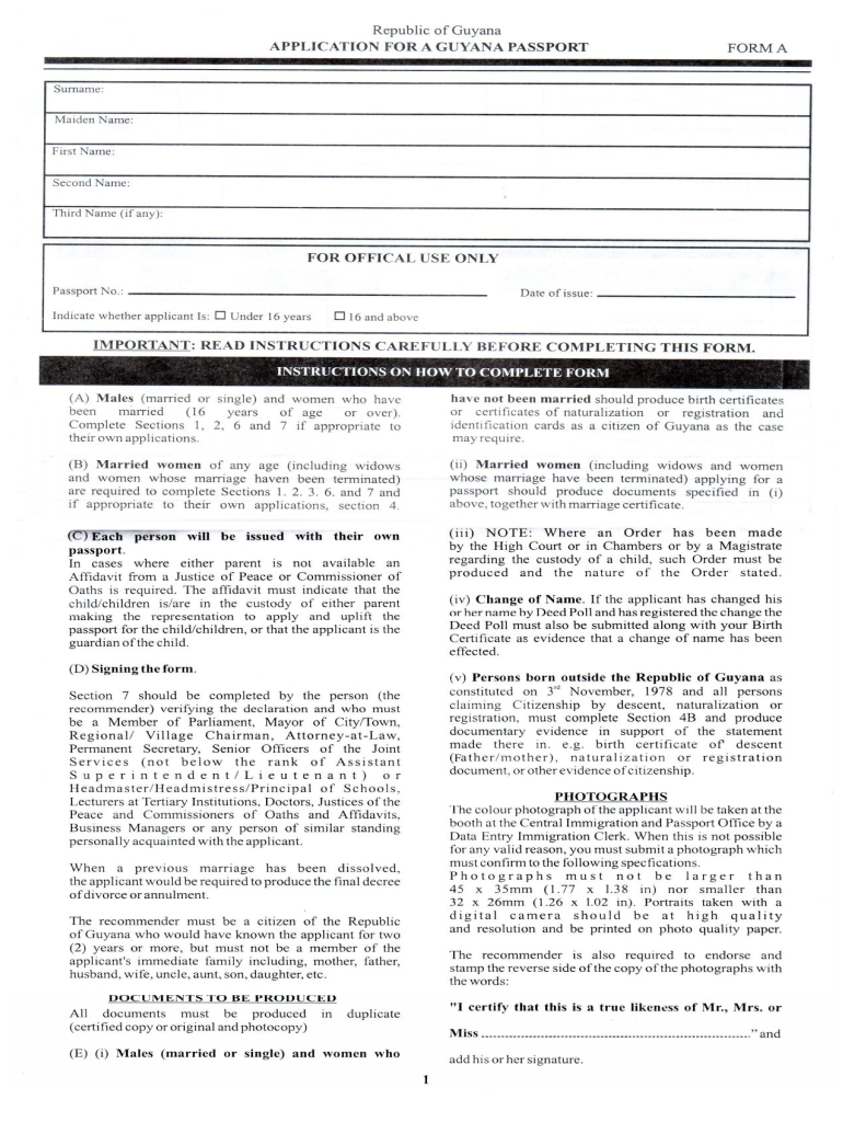 Guyana Passport Form Fill Online Printable Fillable 