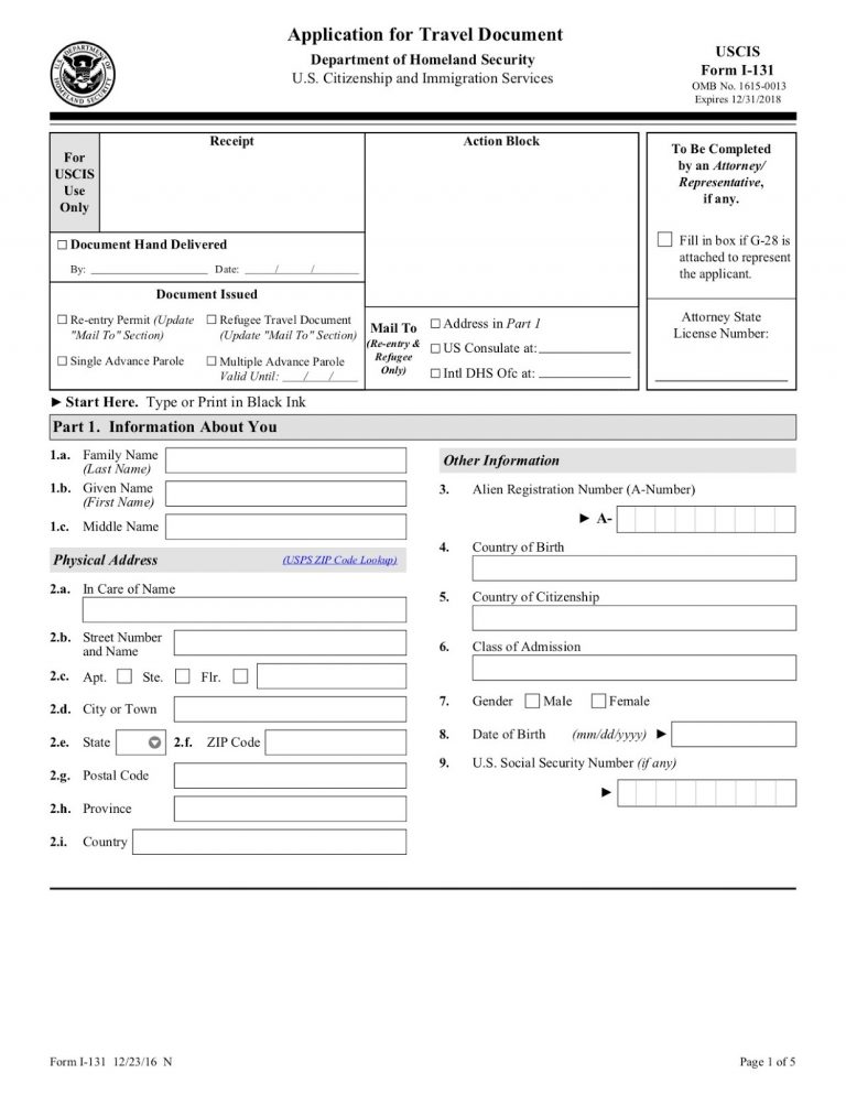 HOW TO APPLY FOR A U S REFUGEE TRAVEL DOCUMENT FORM I