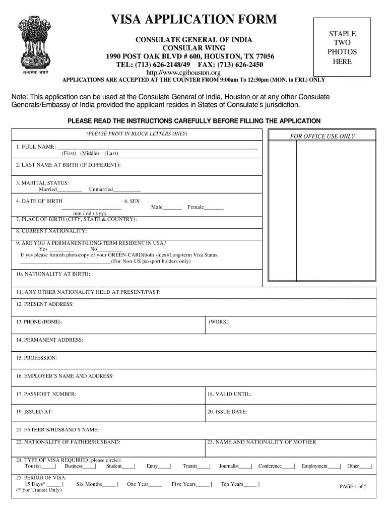 Indian Visa Application Form Fill Out And Sign Printable 