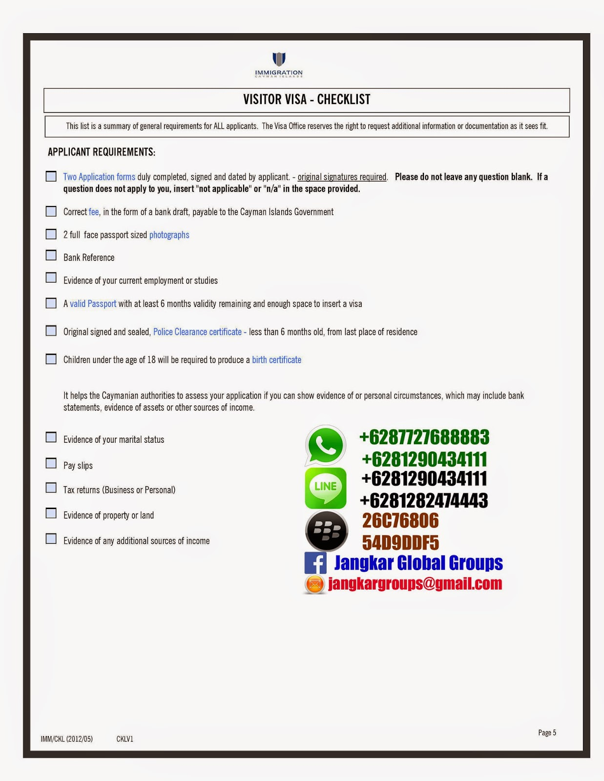 Jangkar Groups VISA CAYMAN ISLAND UK