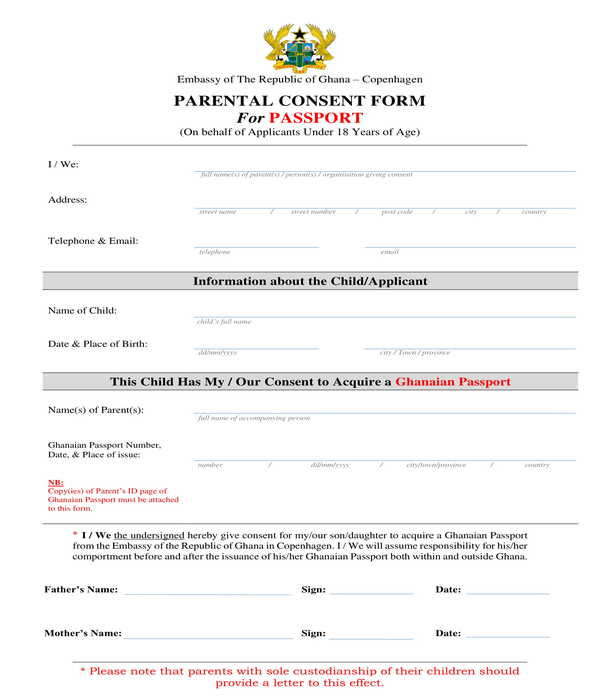 Minor Sample Parental Consent Letter For Passport PDF 