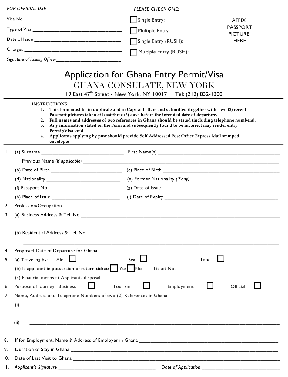 New York City Application For Ghana Entry Permit Visa New York City Application For Ghana Entry Permit Visa