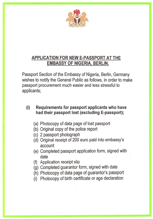 Nigerian High Commission Passport Renewal Application Form