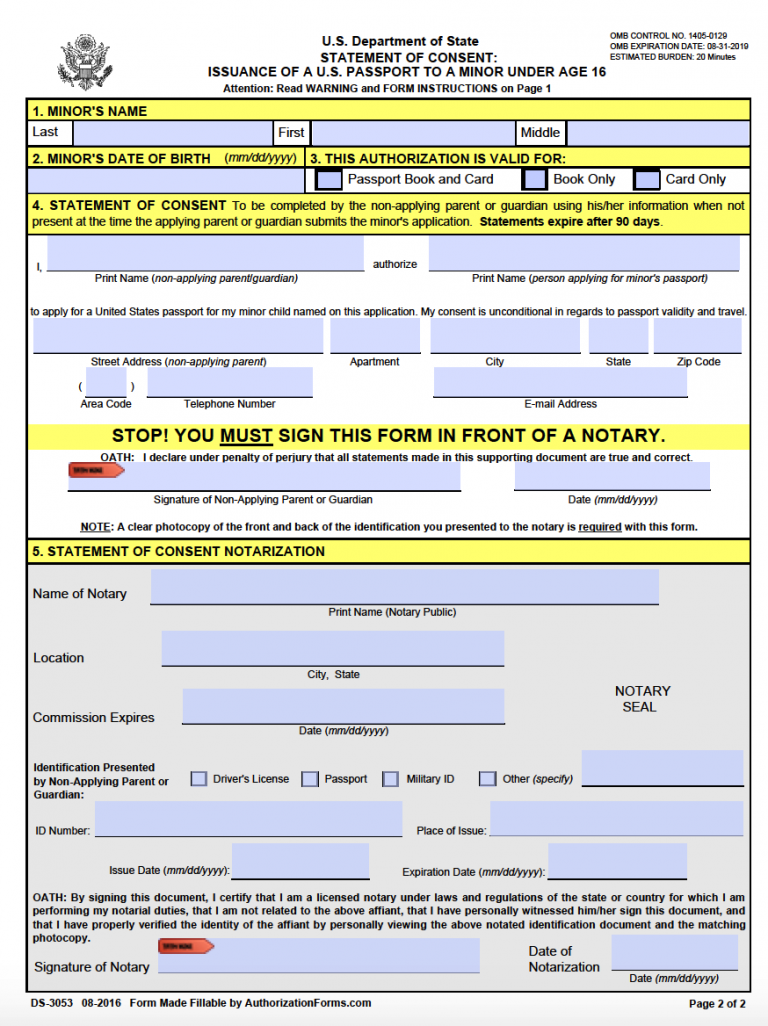 Passport Application Form Absent Parent PrintableForm