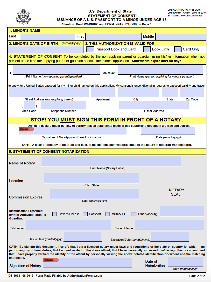 Passport Application Form Absent Parent PrintableForm 
