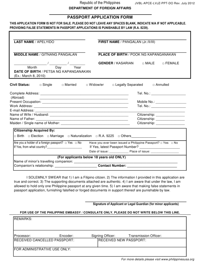 Passport Application Form Editable Pdf PrintableForm 