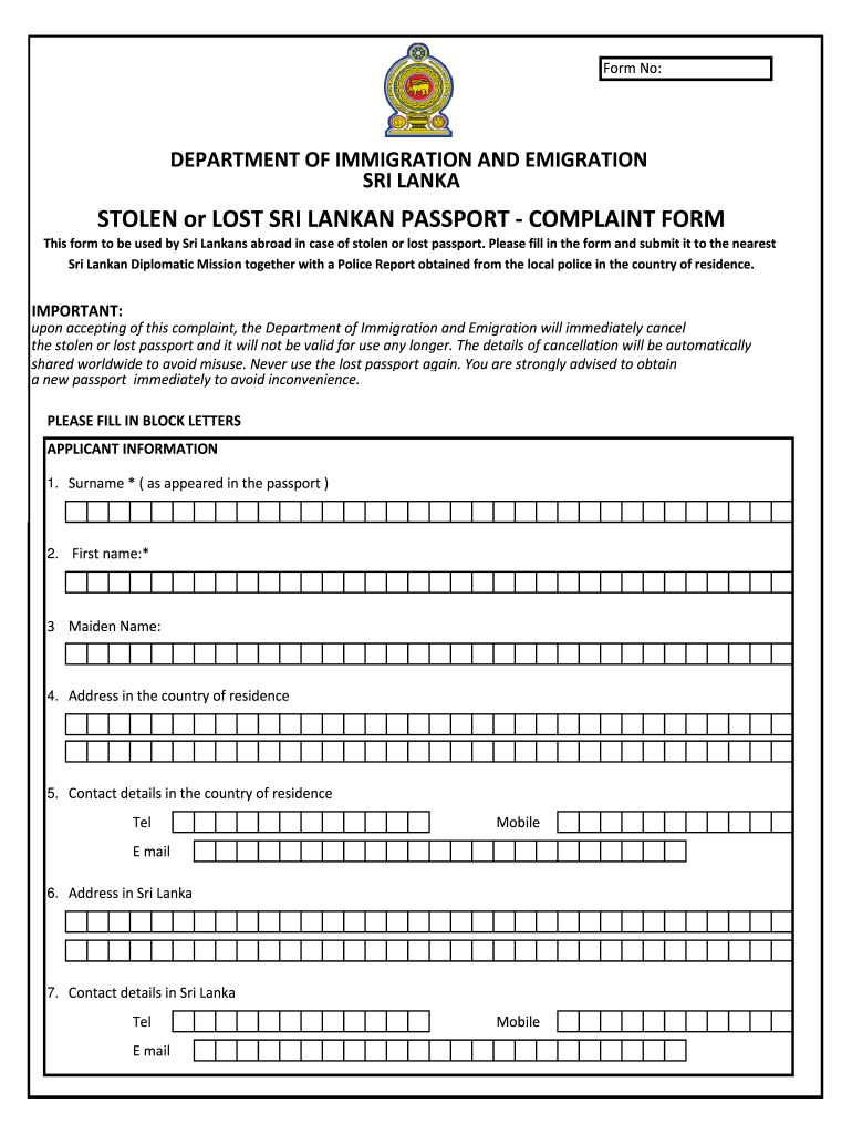 Passport Application Form Pdf Download Sri Lanka Fill 