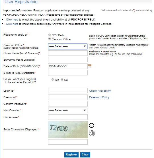 Passport Seva Portal Registration Application Form Slot 