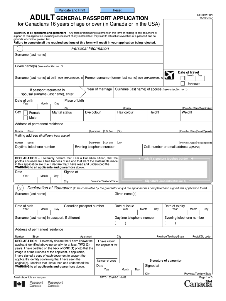 Pptc 153 Adult General Passport Application Form Fill Pptc 153 Adult General Passport Application Form Fill