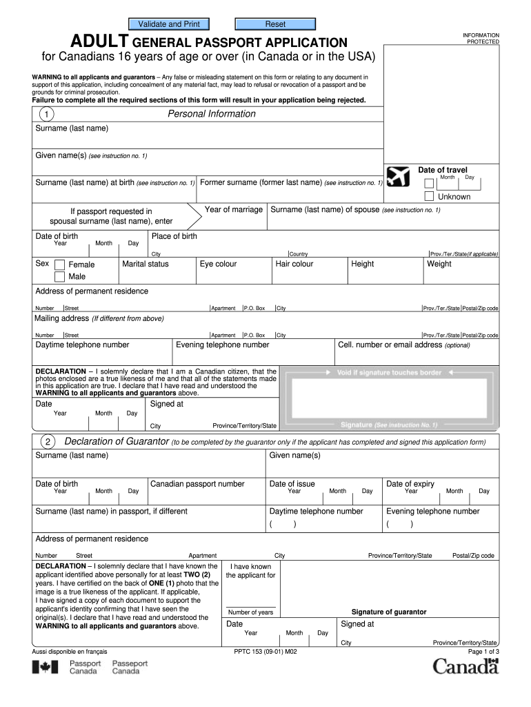 Pptc 153 Adult General Passport Application Form Fill 